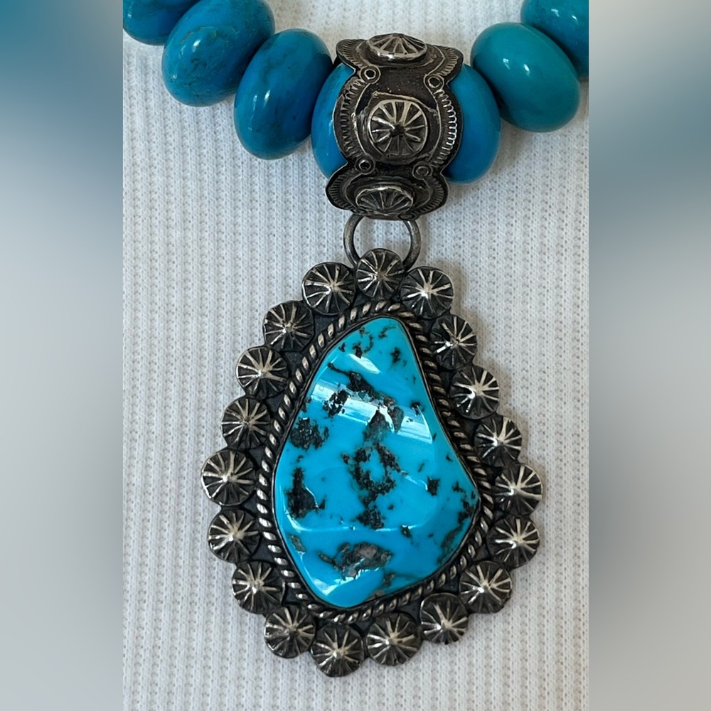 M. Spencer Sterling Sleeping Beauty Turquoise Pendant native western rodeo - Picture 4 of 8